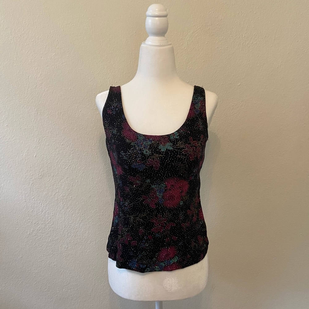 VINTAGE SHIMMERY FLORAL TANK TOP